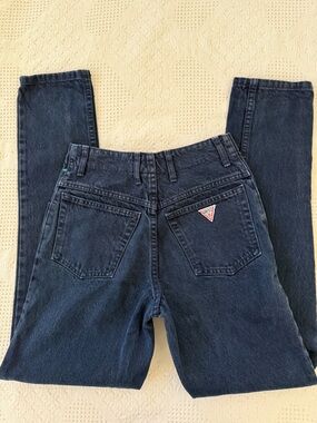 Guess High-Rise Straight Leg Jeans in Dark Blue Denim